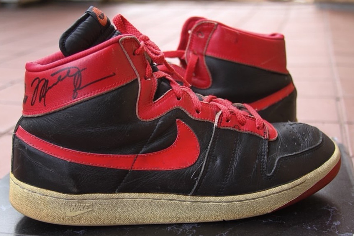 Black and red Nike Air Ship associated with Michael Jordan preseason use