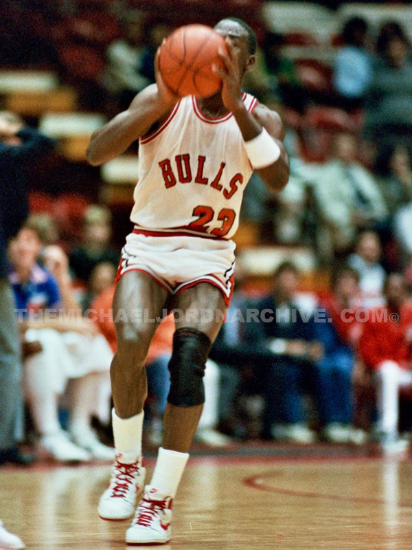 Michael Jordan white and red Nike Air Ship with red laces on October 19, 1984