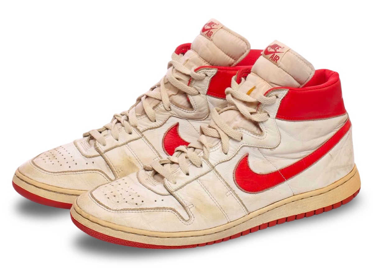 White and red Nike Air Ship associated with late November and December 1984 appearances
