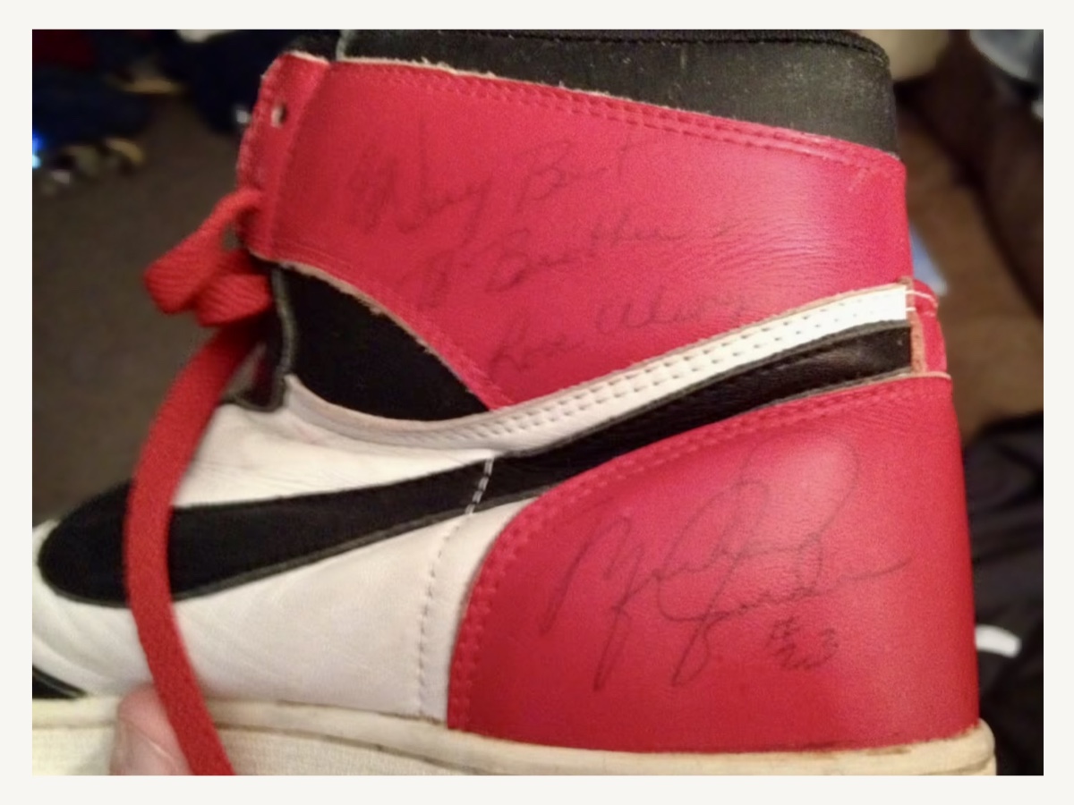 Additional private-source image of the Air Jordan I pair worn in the Jumpman photograph